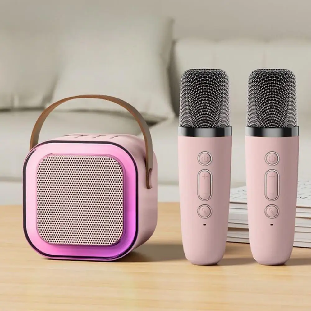 

Mini Karaoke Machine with 2 Wireless Microphones Portable Wireless Karaoke Microphone Set Bluetooth Speaker with Light