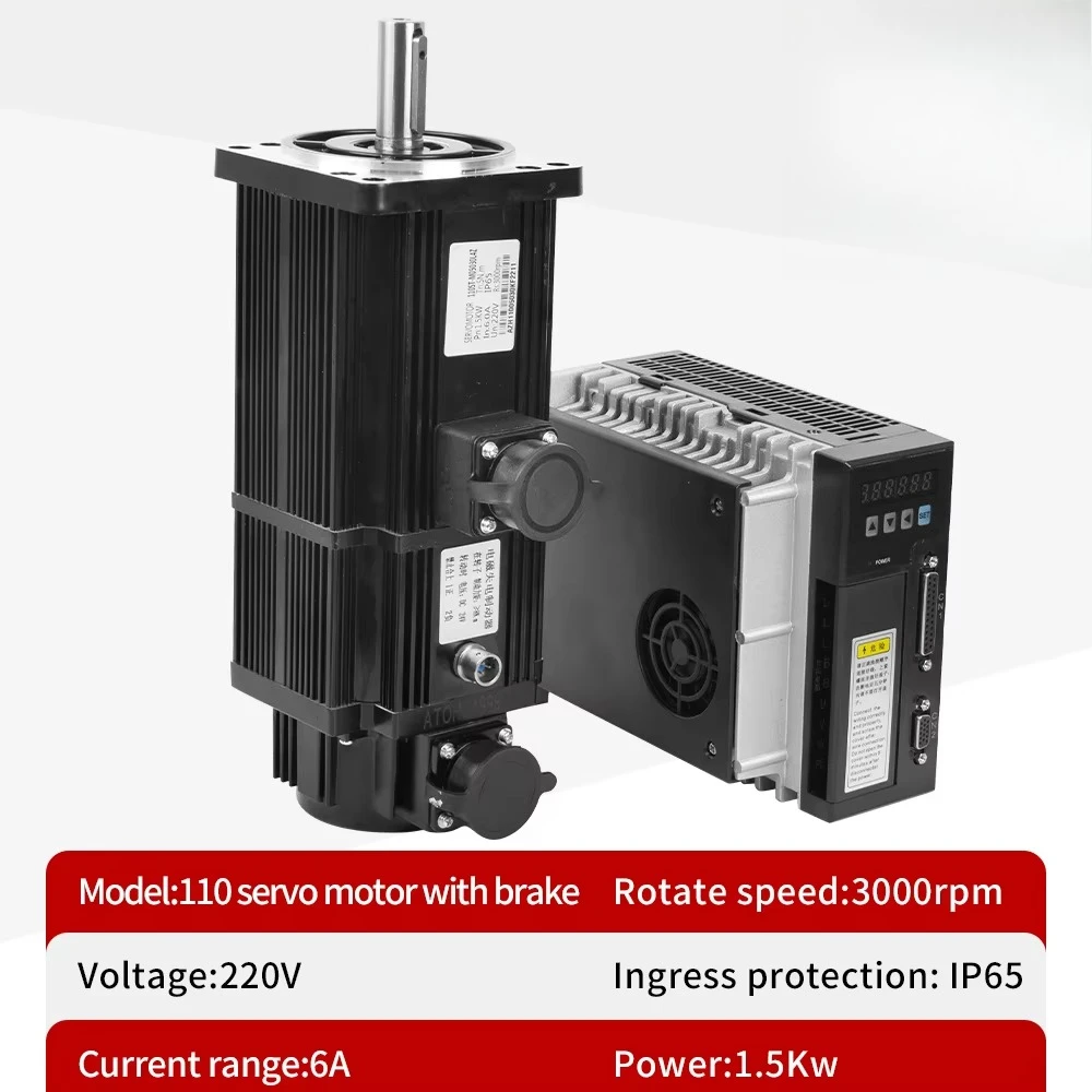 Kaihong Micro 1KW 1.5KW 2.6KW 3.8KW 5.5KW 7.5KW 220v 6A 17Bit 3000RPM AC High Torque Servo Motor Kit with Brake Drive for numeri