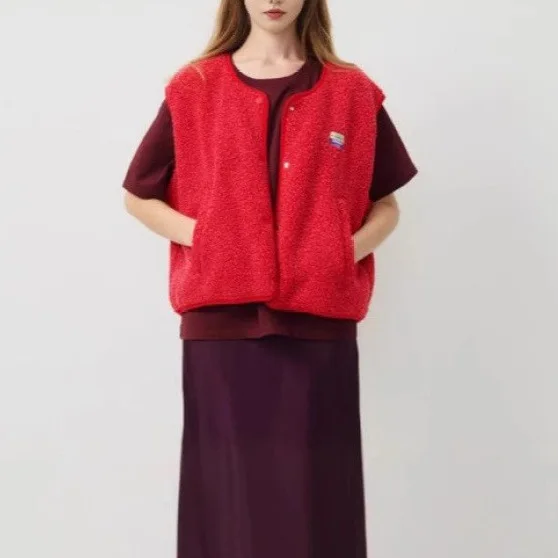 Colete de lã casacos femininos outono inverno jaqueta sem mangas pele quente casaco duplo breasted jaquetas ao ar livre solod outerwear caot