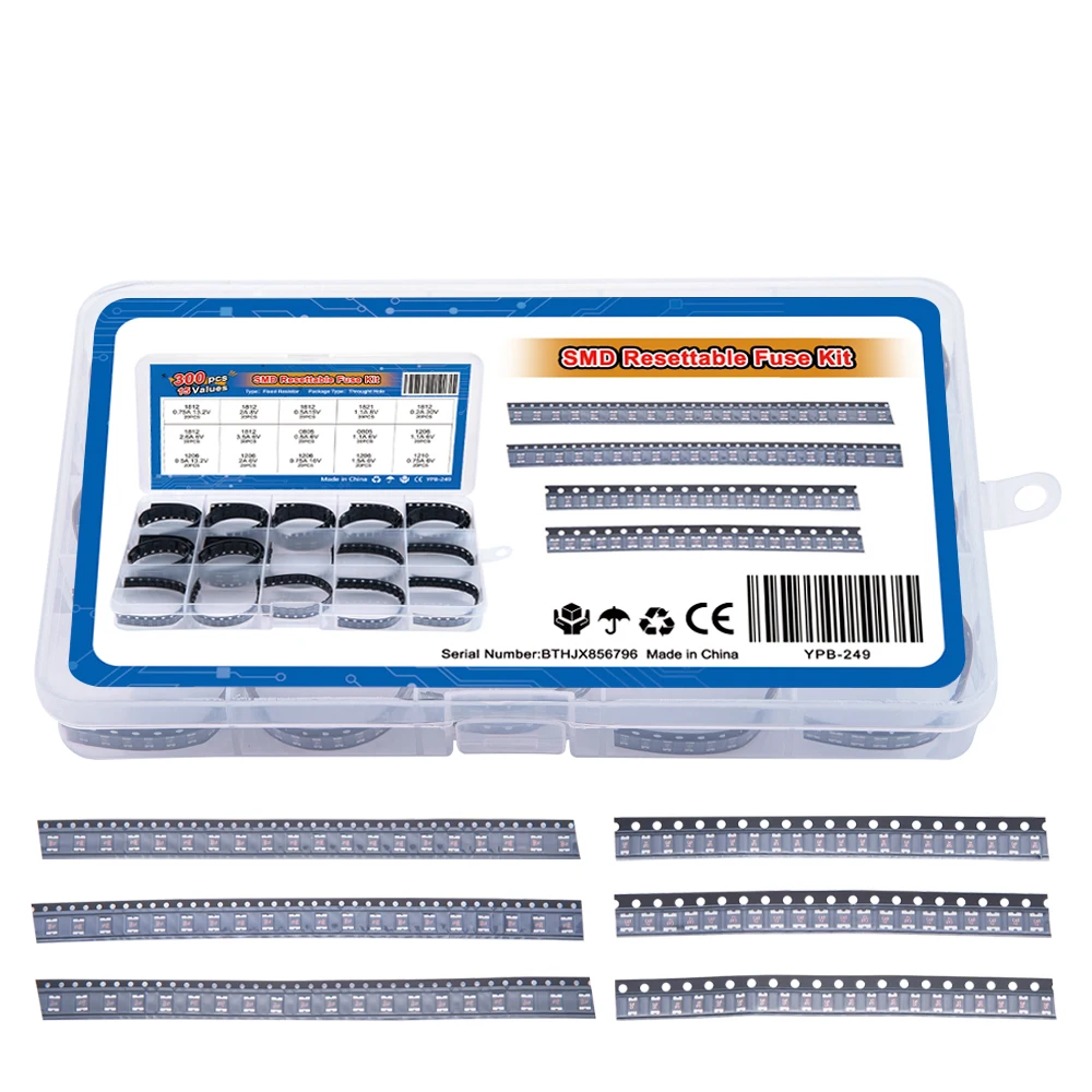 300PCS 0.7A 0.5A 0.2A 2A 1.1A 15Values*20PCS 1206 0805 1210 1812 SMD Resettable Fuse kit 2.6A 3.5A PPTC PolySwitch Self-Recovery