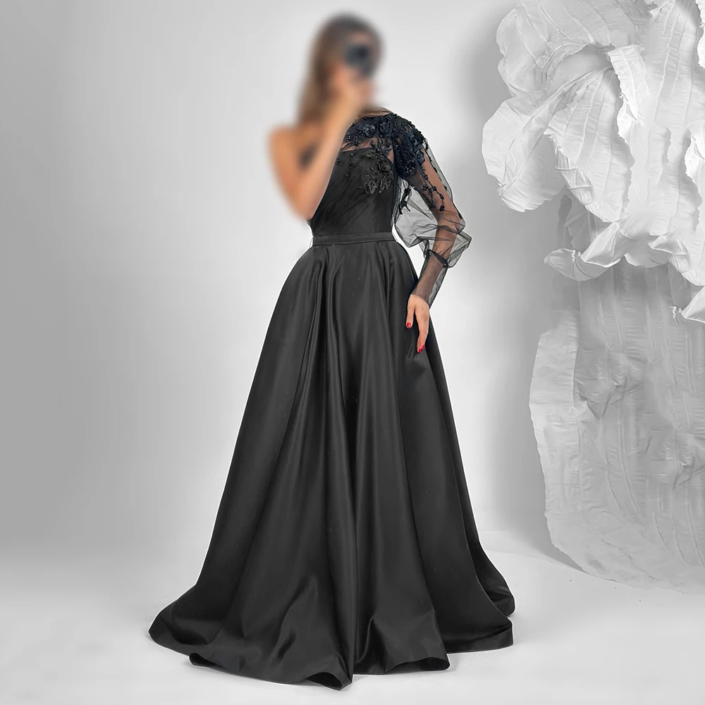 

Простое драпированное вечернее платье на одно плечо по индивидуальному заказу с аппликациями ILLUSION Вечернее платье с длинными рукавами А-силуэта длиной до пола, платье для выпускного вечера