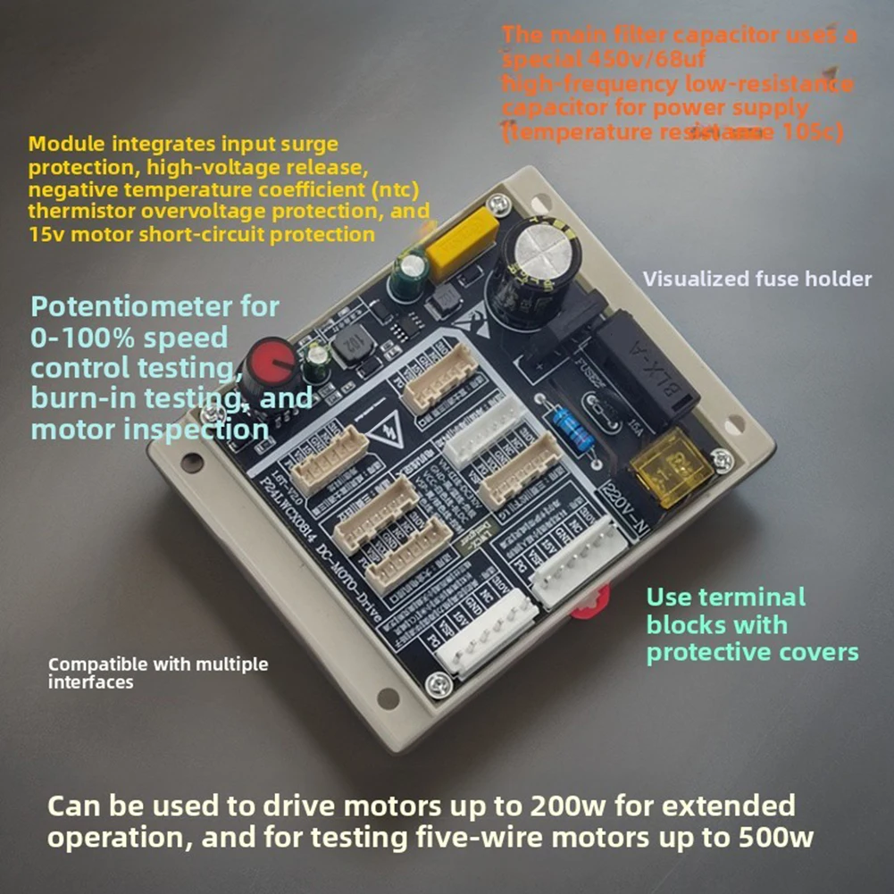 

Brushless Fan Motor Detector Module with 450V 68uF Capacitor FR4 Double-Sided PCB and Covered Terminal Connections