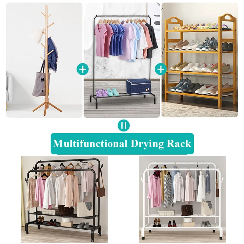 Clothes Hanger Coat Rack Waterproof Drying Racks Wardrobe Closet Shoe Rack Indoor Floor Hanger Storage