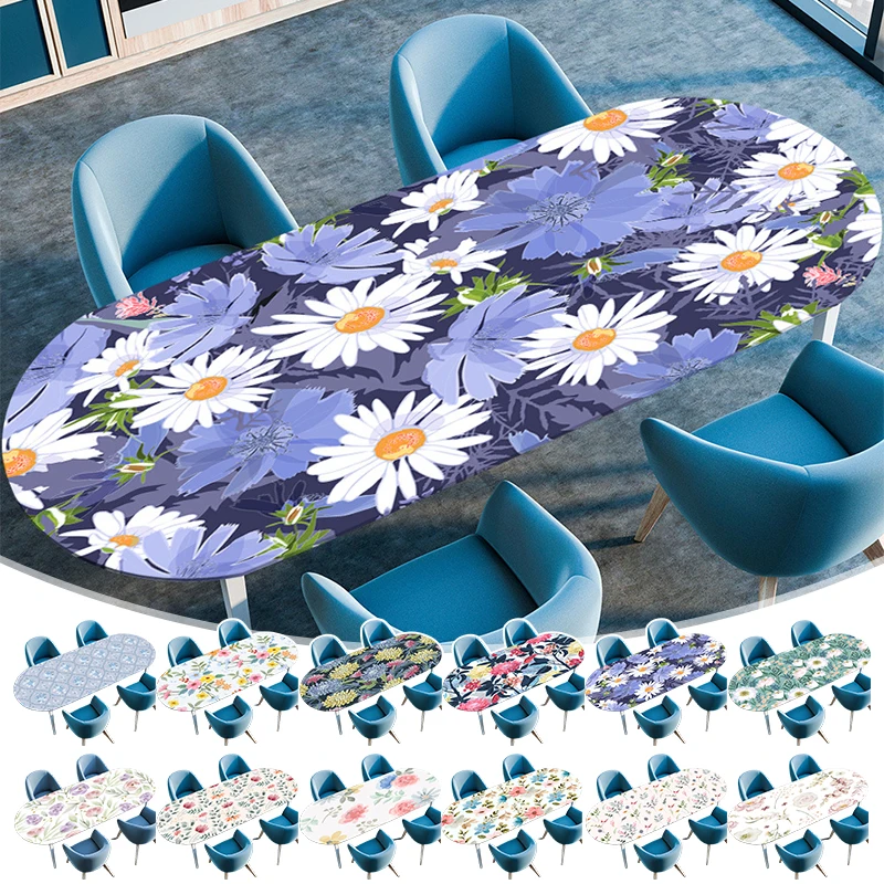 

Flower Printed Table Cover Vinyl Fitted Edged Tablecloth Waterproof Elastic Dining Table Cloth Picnic Camping Outdoor Decor