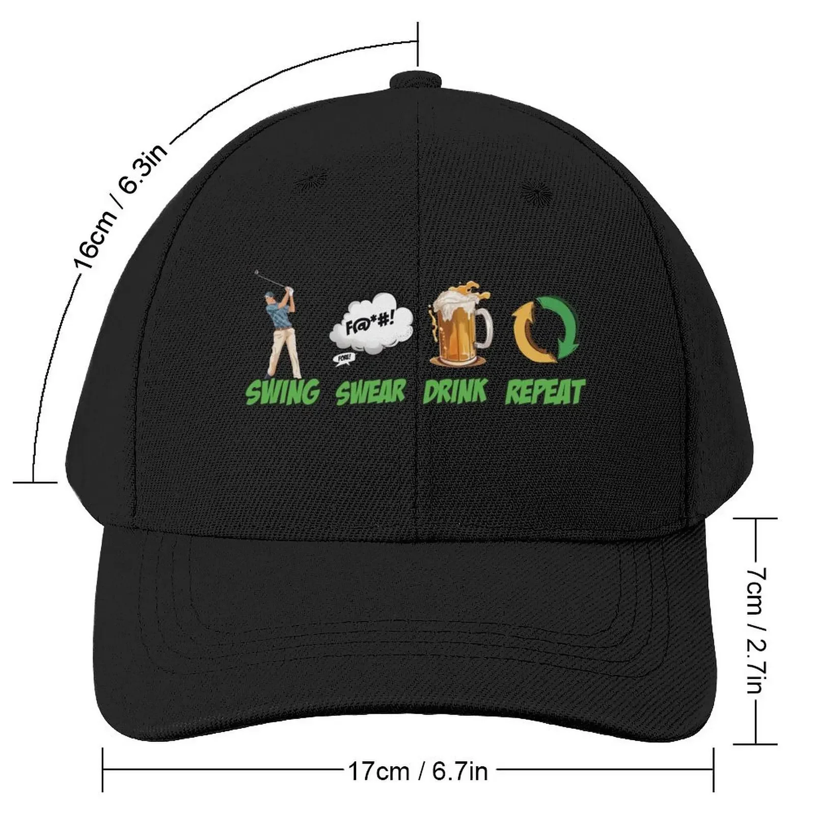 Swing Swear Drink Repeat Golf Humor Baseball Cap Fishing cap Custom Cap hard hat custom Hat Sun Hats For Women Men's