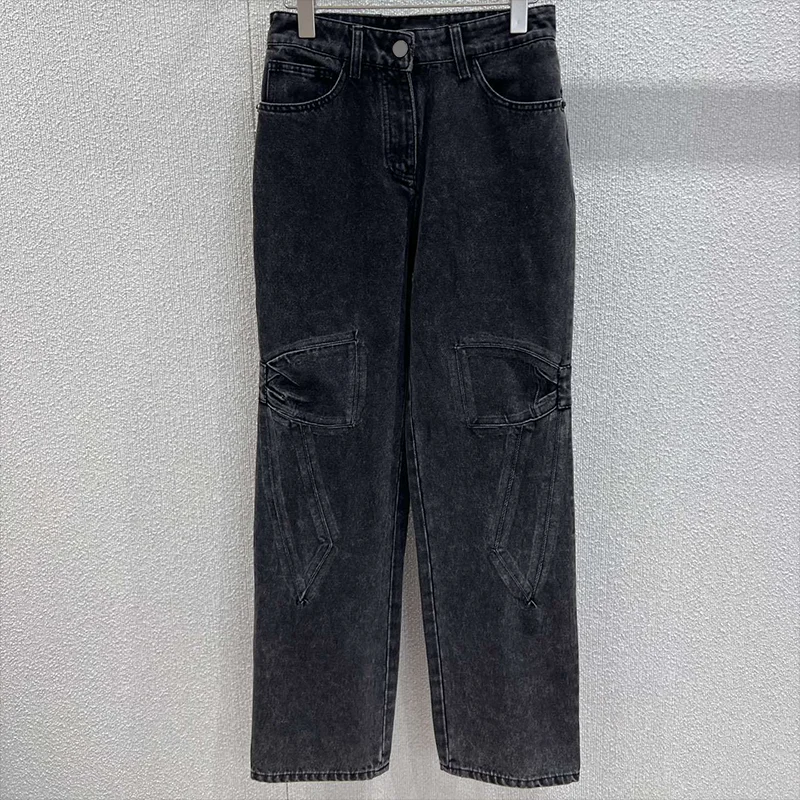 

Высококачественные женские джинсовые брюки в американском стиле с трехмерным индивидуальным дизайном и лоскутным дизайном 25110187.