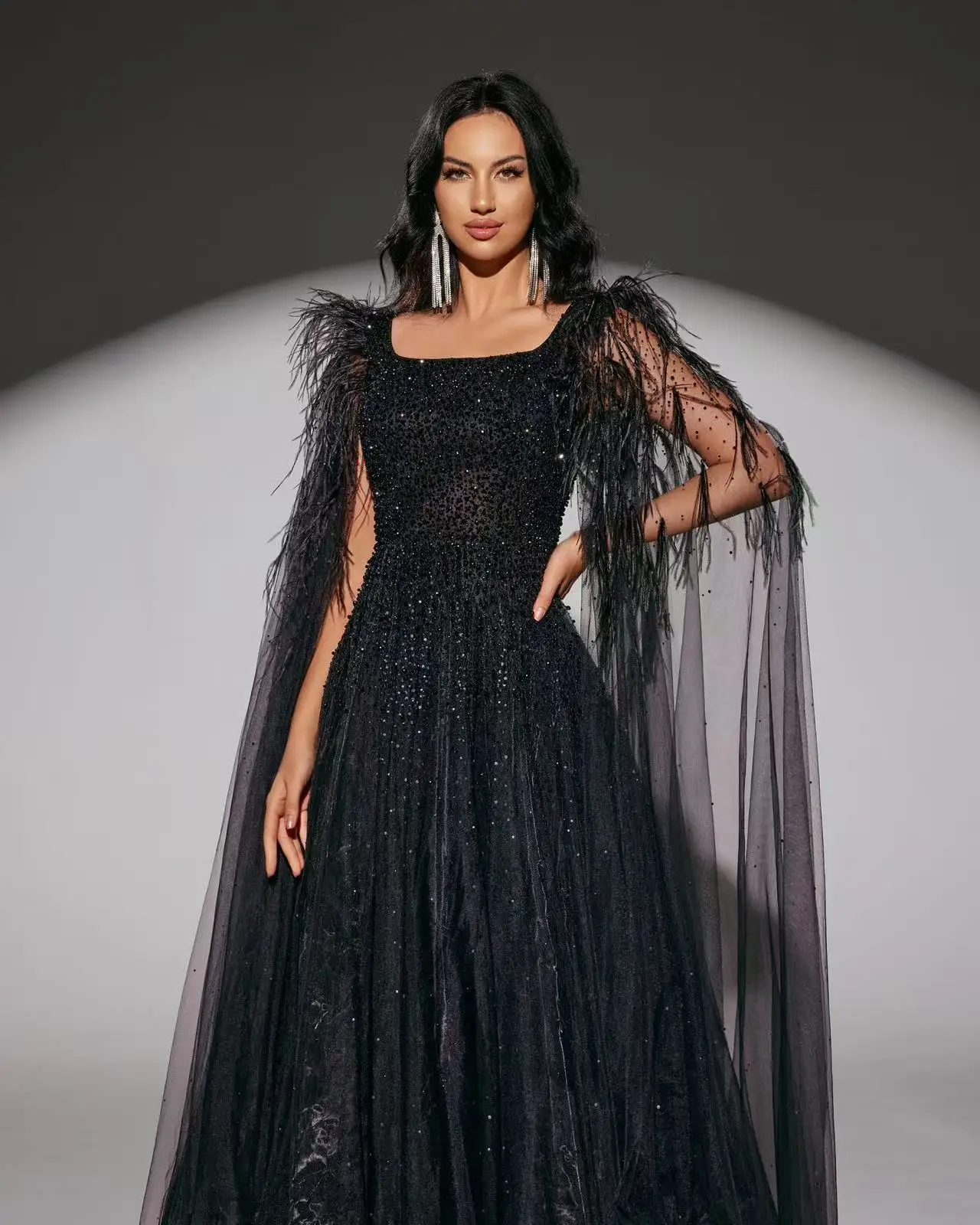 女の子のための長袖のパーソナライズされたイブニングドレス,豪華なホストドレス,シースドレス,シャリマー,張,黒,販売