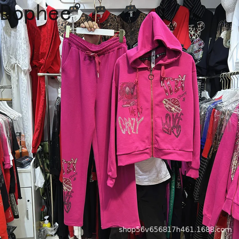 

Модные женские комплекты с капюшоном, новые кардиганы на молнии с длинными рукавами и капюшоном с героями мультфильмов, пальто + прямые спортивные брюки с эластичной резинкой на талии