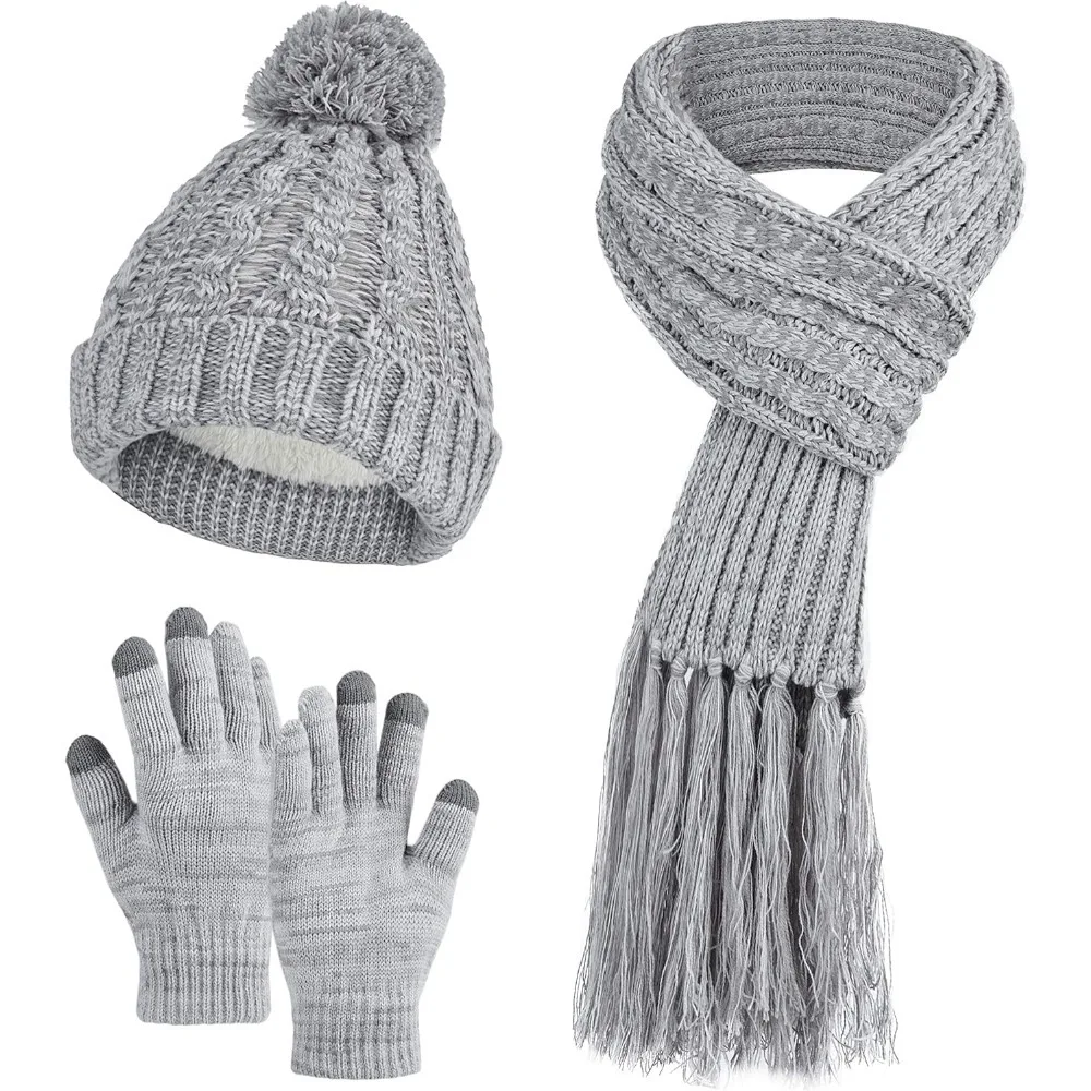 

Женские зимние шапки-бини 3 в 1, вязаная теплая шапка, комплект перчаток и шарфов, женские шарфы для холодной погоды