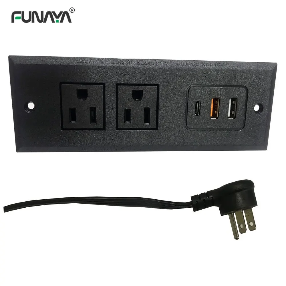 US Furniture table Power Sockets 2 Outlets 2 USB 1 Type-c 110v Office Desktop Row Bedside Bookcase Furniture Row electric Socket