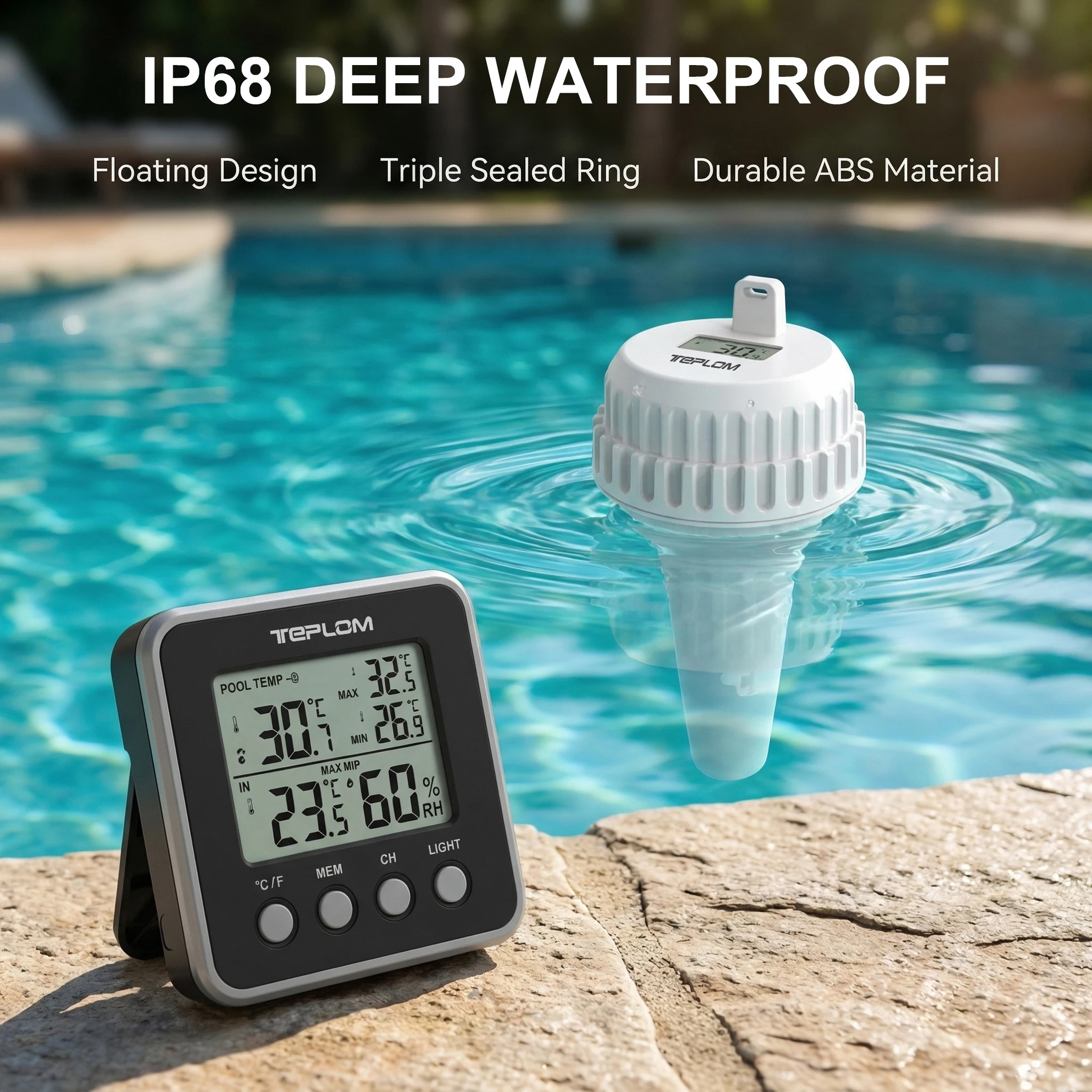 Wireless Pool Thermometer Floating Easy‑Read Real‑Time Water Temp Display Indoor Outdoor Humidity Receiver Multi‑Zone Synchronou