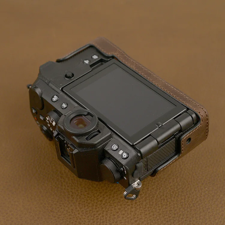 Chất Lượng Cao Handmade Da Thật Chính Hãng Da Nửa Túi Máy Ảnh Dành Cho Máy Ảnh FUJIFILM X-S10 Với Pin Mở Cửa