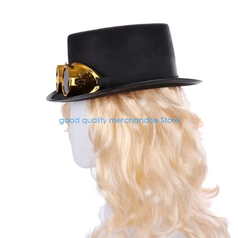 Y5JD قبعة سوداء ذات تاج فيكتوري عالي نظارات قبعة الجاز للجنسين زي رسمي للهالوين وعيد الميلاد وحفلات أعياد الميلاد #2