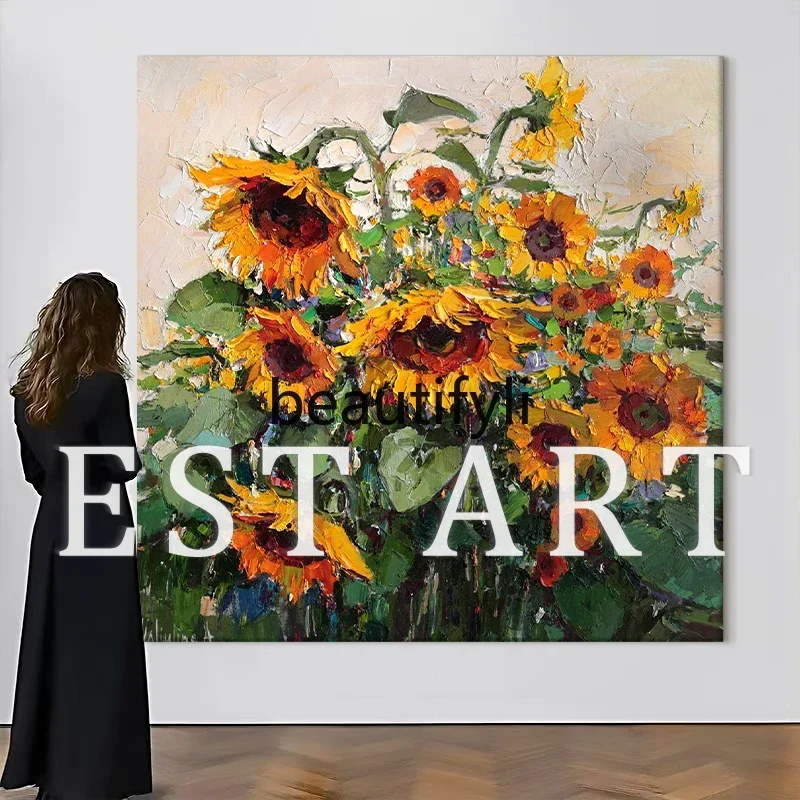 

Cy56 Restaurant hand-painted oil painting, entrance aisle texture living room hanging painting sunflower decorative painting
