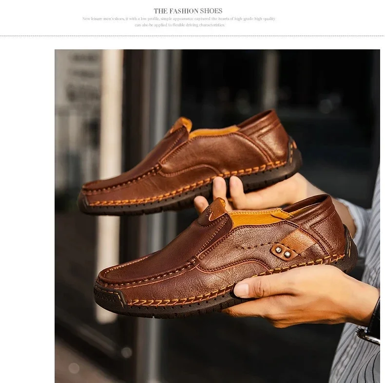 Neue modische Herren-Freizeitschuhe, handgefertigte Leder-Loafer, bequeme Herrenschuhe, hochwertige Schuhe aus Spaltleder, flache Fahrschuhe, Größe 48. – Detail 23