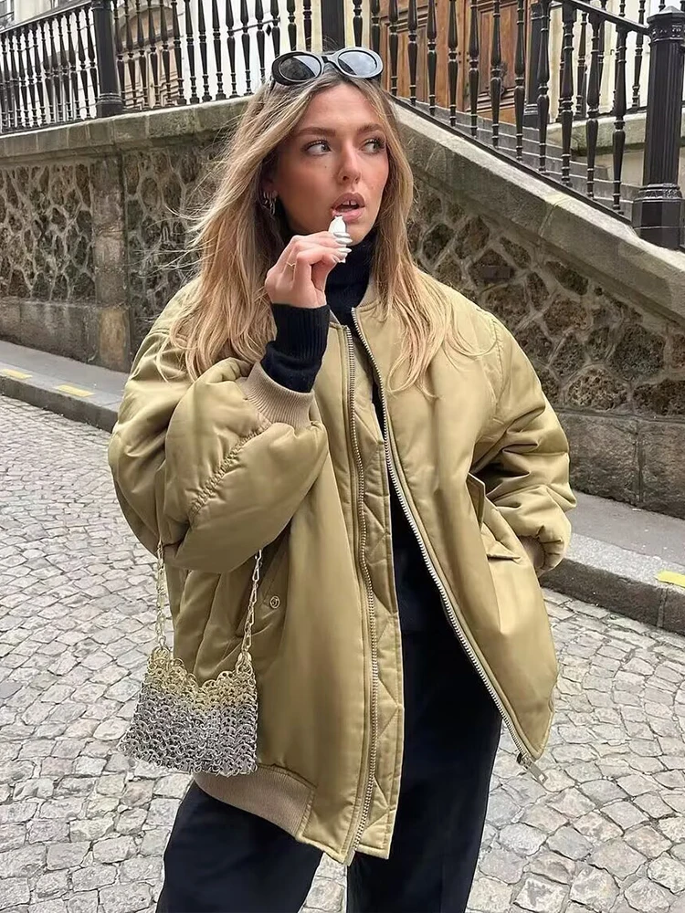 Autumn Winter New Women Bomber Jacket Fashion Oversize Loose Coat Long Sleeve Zipper Streetwear Female Casual Jackets