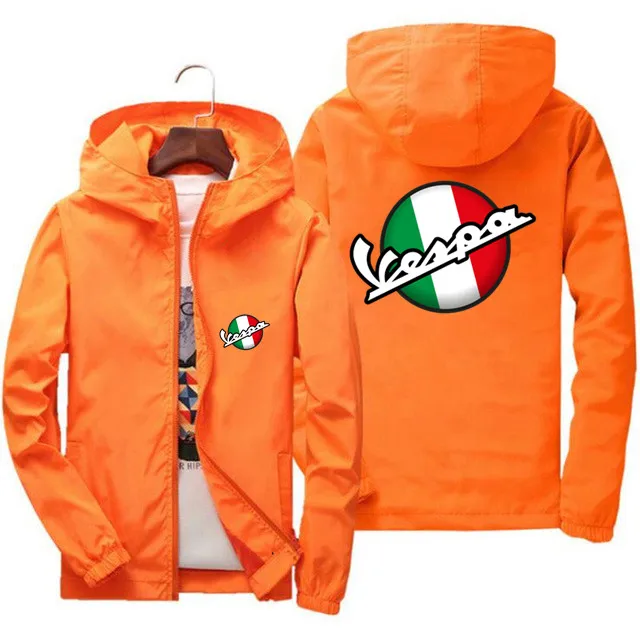 2024 Fashion Trend Mens Vespa Italy Flag Motorcycle Sportswear Hooded Bomber Zipper Thin Windbreaker Cycling Coat Jacket Plus