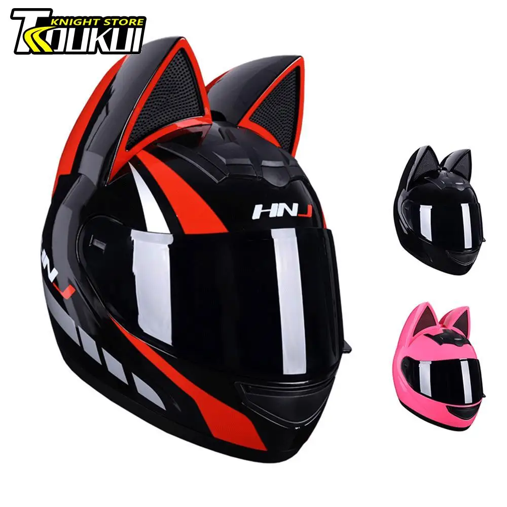 

Cat Ear Helmet Motorcycle Full Face Helmet Detachable Capacete De Moto Helmet DOT Certification Cute Gift For Girlfriend Casco