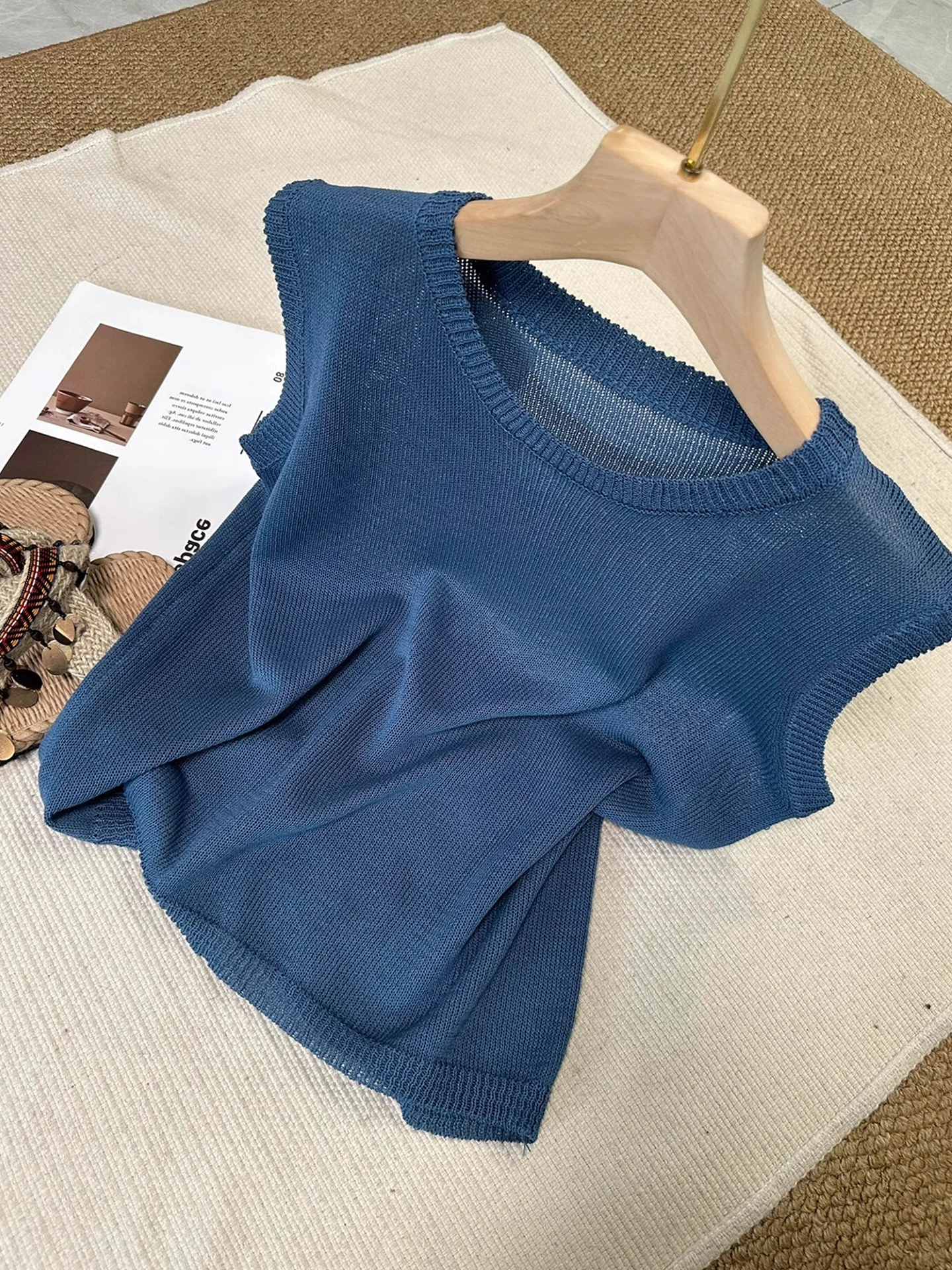 

Ice Silk Knitted round Neck Loose Fit Breathable Color Top Summer Casual Luxury Slimming Women's plus Size Knitwear