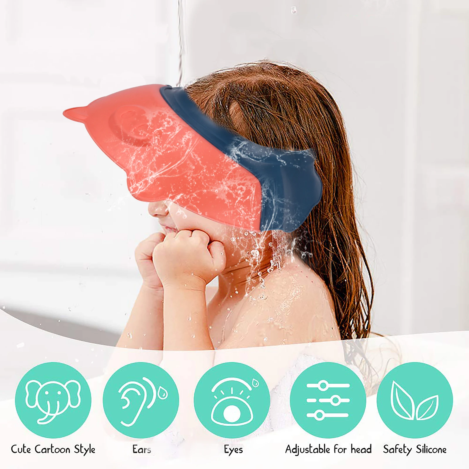 

1pc Baby Shower Cap Pig Design Bathing Hat For Toddler Hair Washing Shampoo Use Adjustable Pp Material Cute Animal Visor Hat