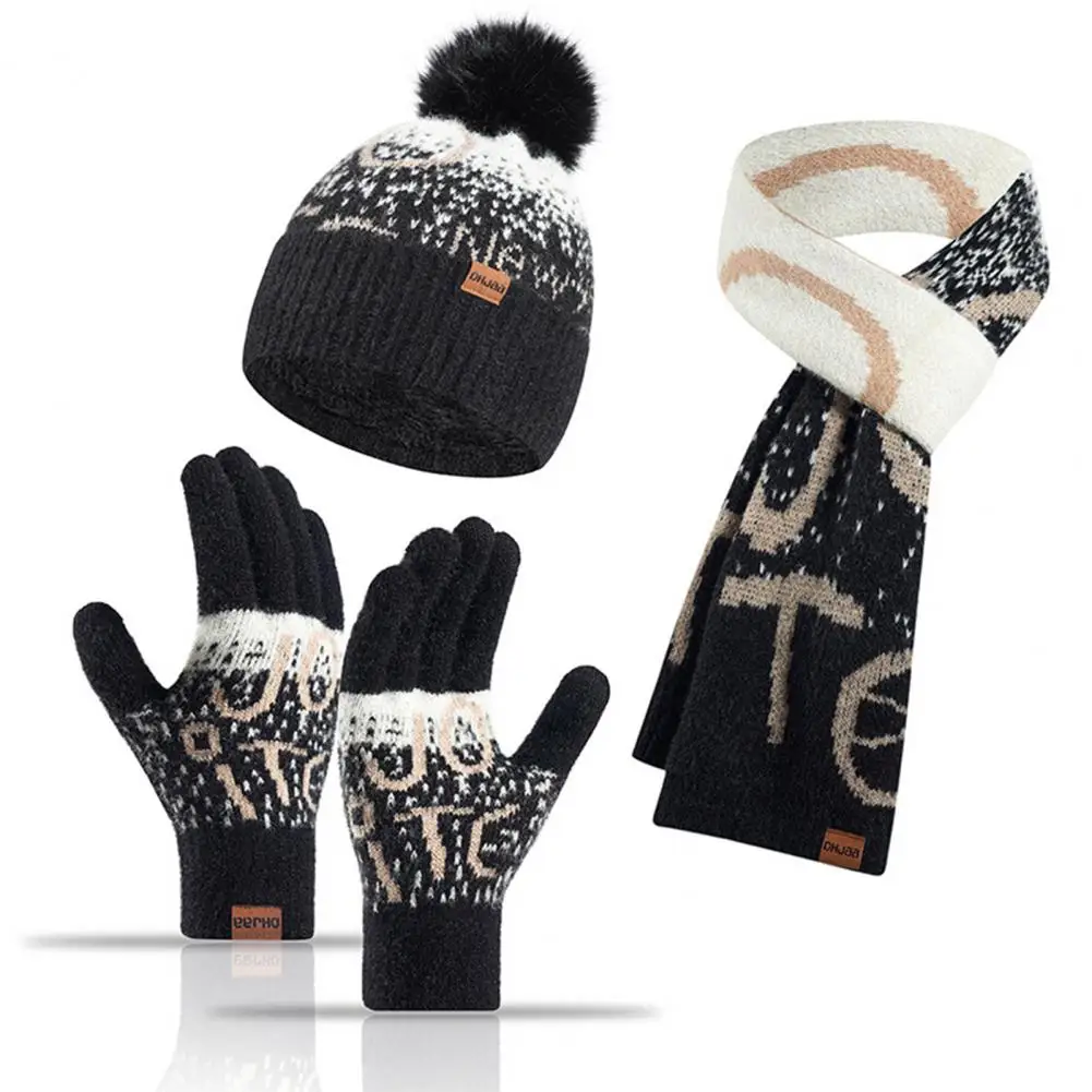 Chapeau d'hiver sur le thème de Noël unisexe, ensemble de tricot de Noël, bonnet, écharpe, gants, chaud, cadeau d'hiver, rond-optique, jacquard, cou breton, 3 pièces