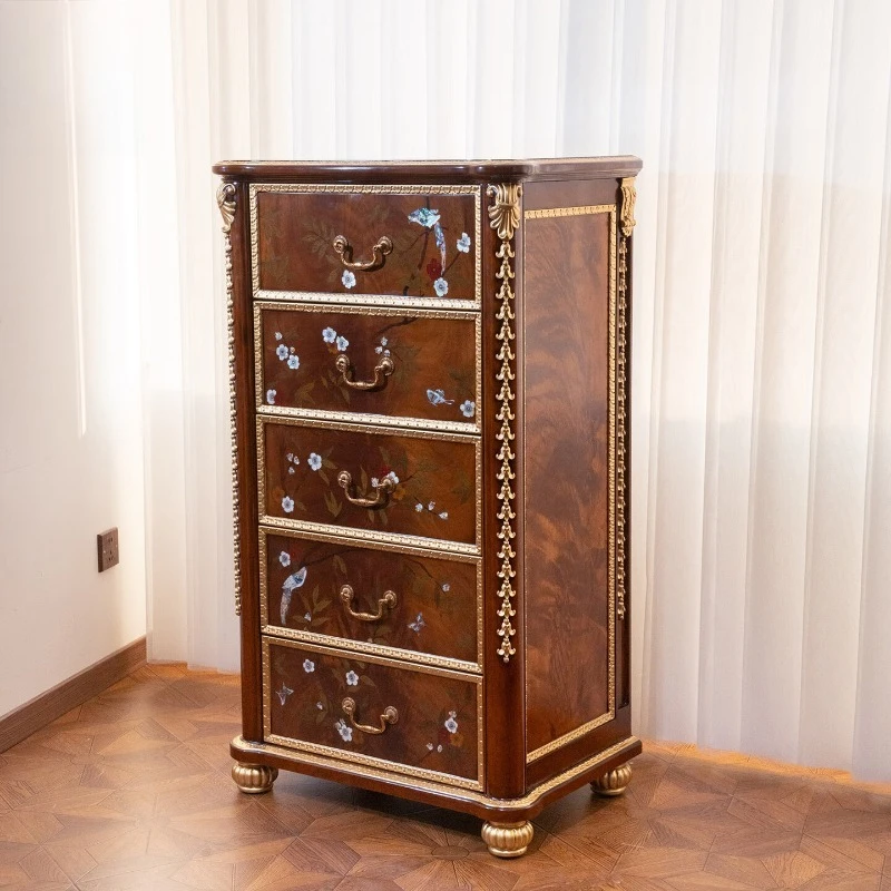 Solid wood carving flower chest of drawers storage living room bedroom furniture chest of drawers