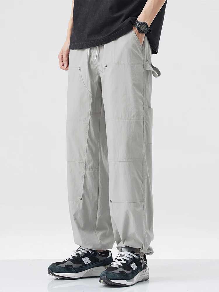 الربيع الصيف الرجال السراويل عارضة الثقيلة Waed الأمريكية الرجعية تنوعا السراويل الطويلة الأزرق تصميم مستقيم الساق كيت التفاصيل