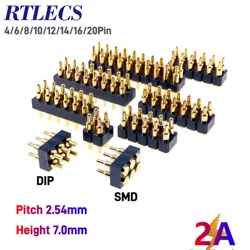 Spring Loaded Pogo Pin Connector Dual Row Surface Mount SMT DIP Through Hole 4-20 Poles 7.0mm Height 2.54mm Pitch for Electronic