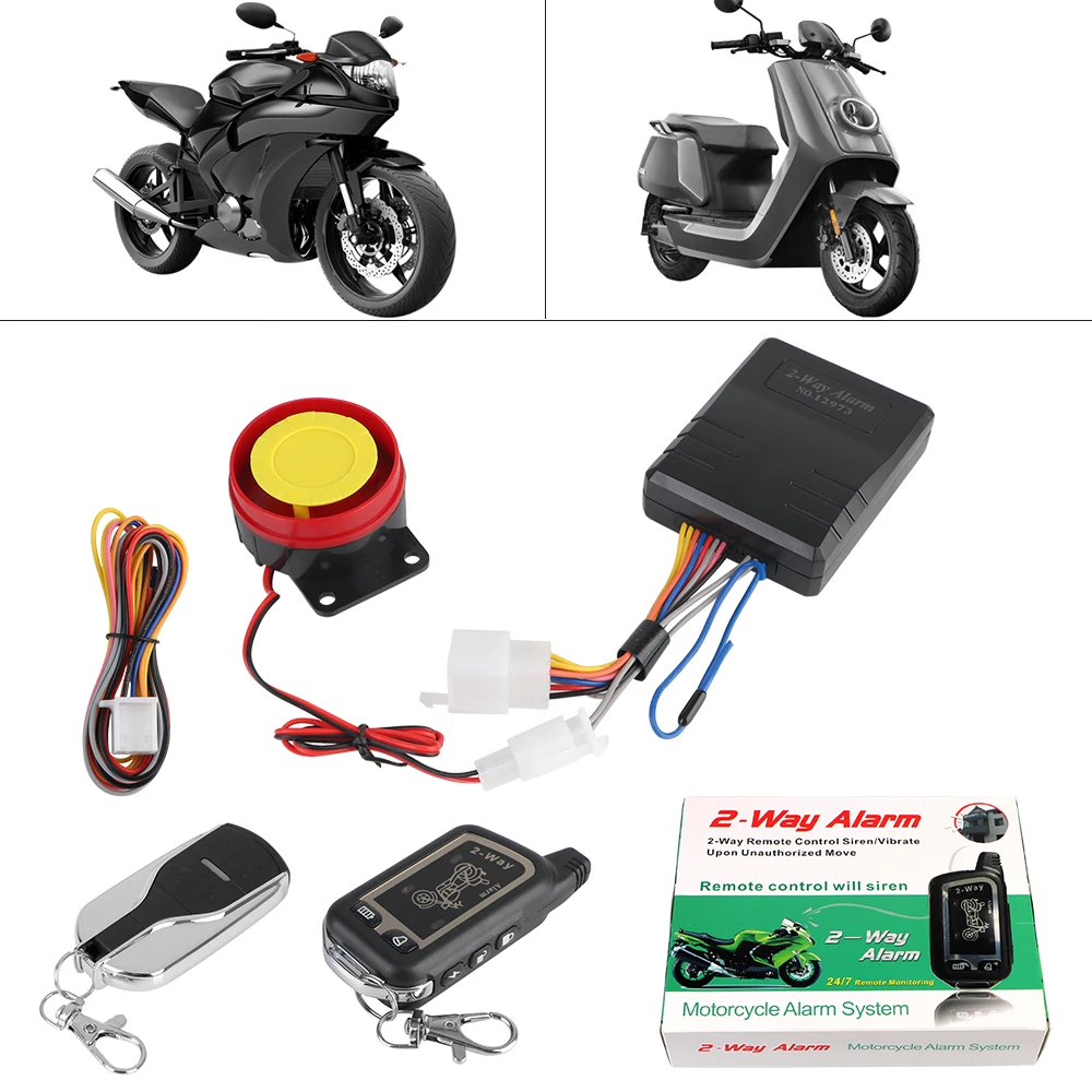 Motorcycle 2 Way Alarm System Anti-theft Protection E-bike Scooter Motorbike Security System 12V Remote Control