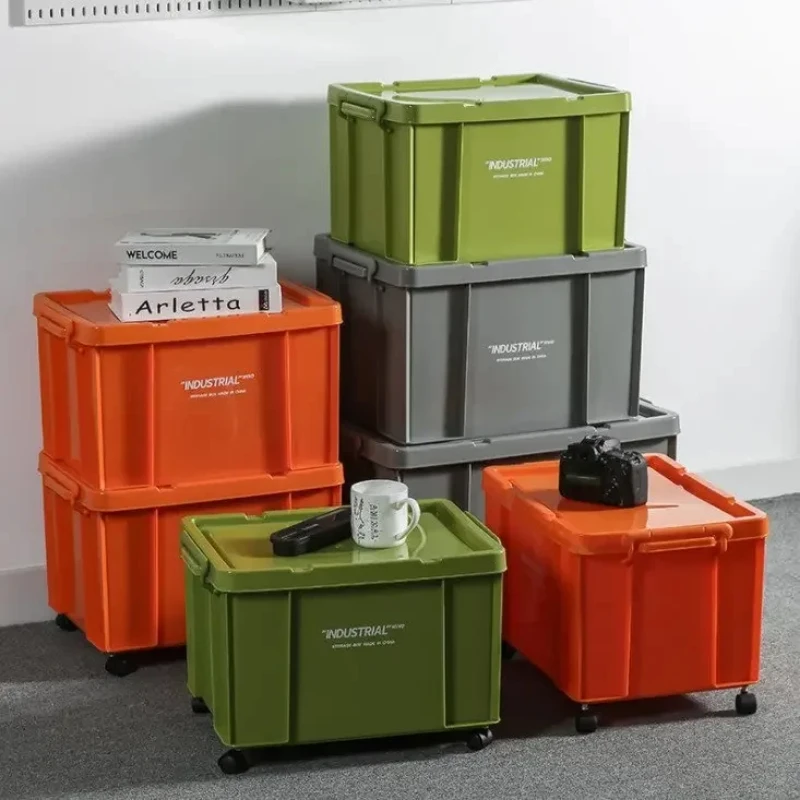 

Industrial Plastic Storage Box, Durable Stackable Organizer with Wheels, Heavy-Duty Container for Home Garage Space