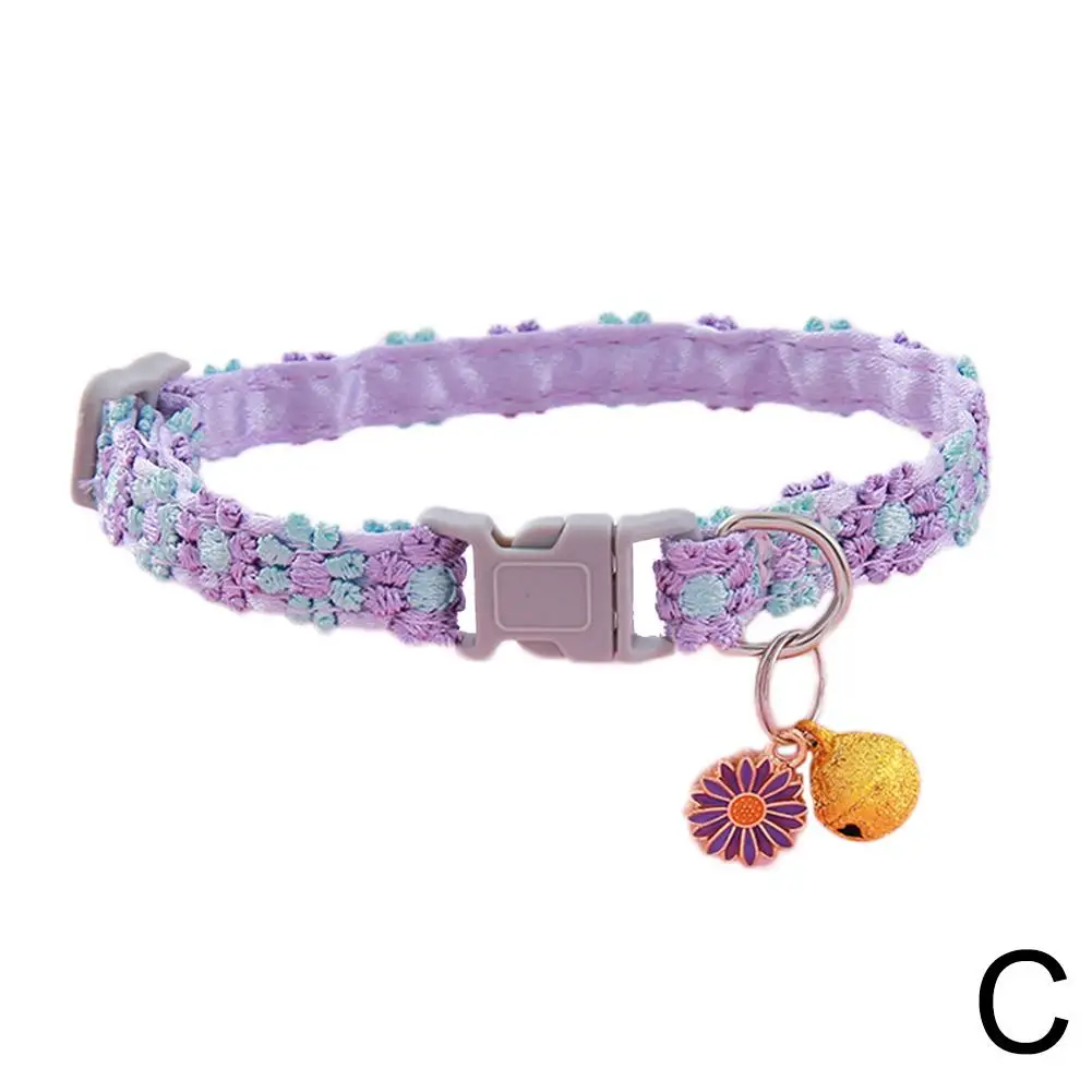 Collar de gato con flor de arcoíris a la moda con campana, accesorios con hebilla para cachorros y gatitos, Collar de encaje, Collar ajustable para perros y gatitos Colo G0S3