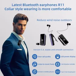 R11 PK K55 Clip-on Retractable Bluetooth Earphones Dual Phone Connection Single In-ear Handsfree Call Headset for Meeting