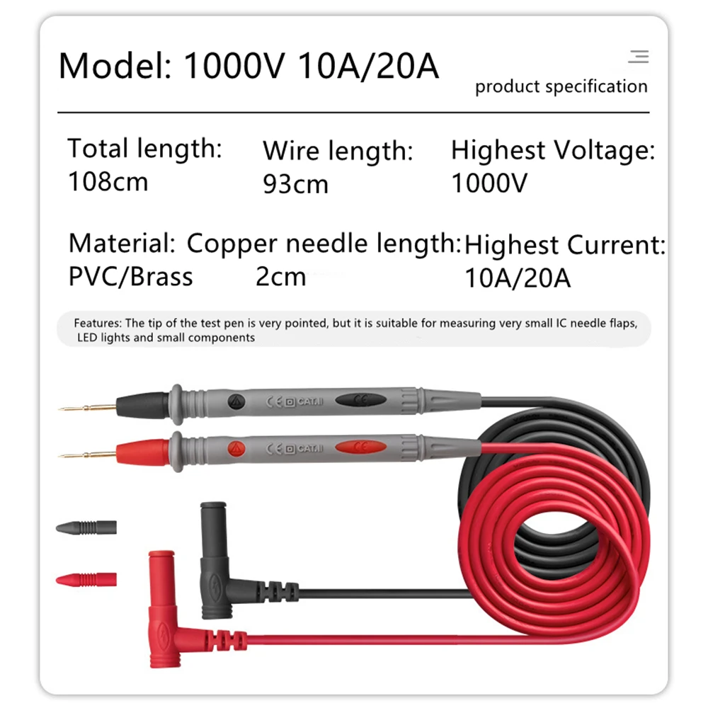 Przewody pomiarowe do multimetrów Uniwersalne przewody pomiarowe do sond Pin AC DC 1000V 20A 10A CAT III Sonda pomiarowa Pióro do multimetru Tester
