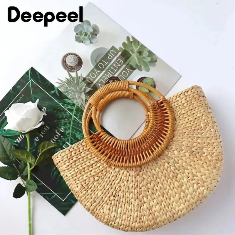 2 uds Deepeel 13/16/18cm mango de ratán redondo de bambú hecho a mano asas monedero marco bolso DIY tejido artesanía bolsa Accesorios
