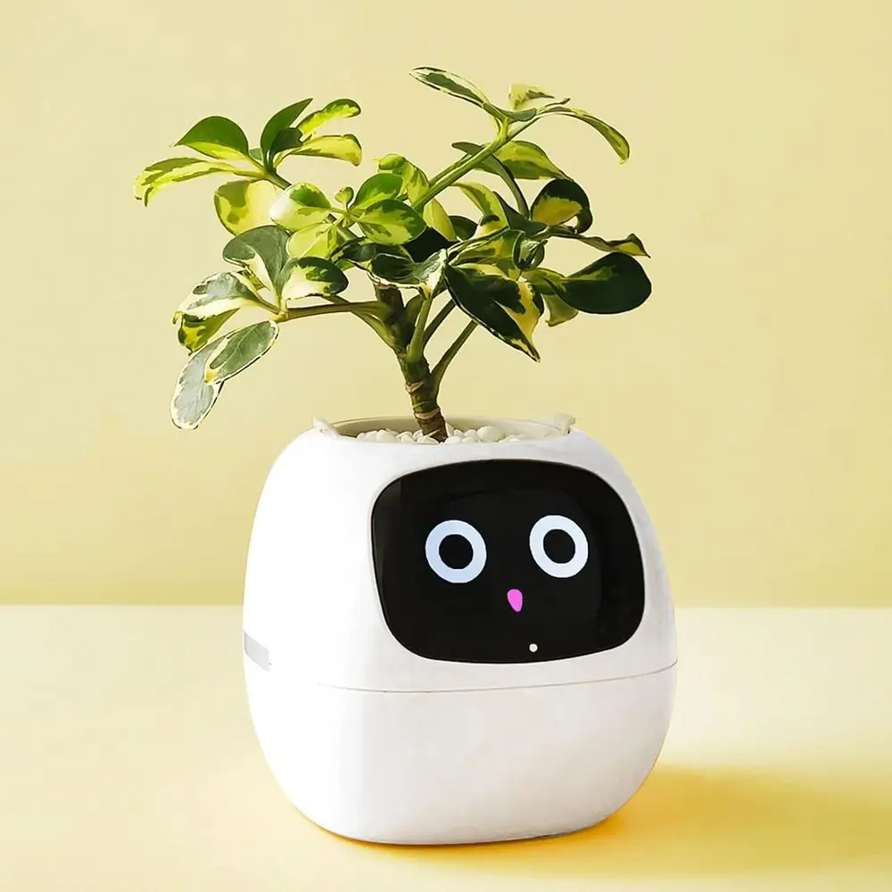 Pot de fleur intelligent amélioré AI : surveiller l'humidité, la lumière et l'eau pour les plantes d'intérieur, avec horloge et calendrier - Blanc