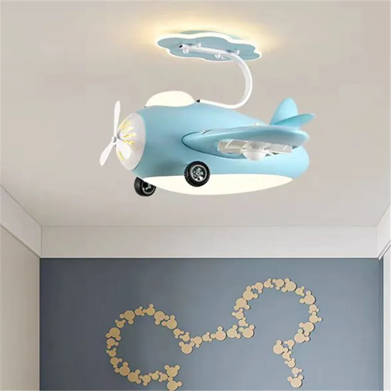 Airplane Ceiling fan with Lamp Creative Electric Fan Bedroom Lighting Eye Protection girl room decor cute pink lamp with fan