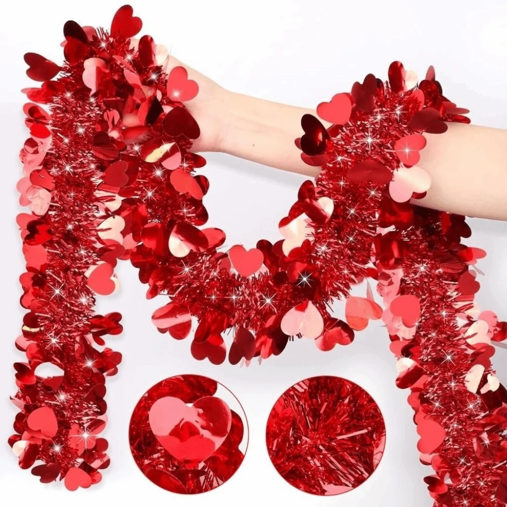 5M Heart Tinsel Garland DIY Love Sequins Valentines Garland Heart Snowflake Decorative Garland Hanging Decor Valentines Party