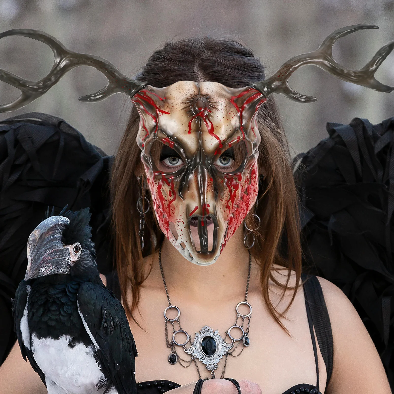 

Horned Mask Antler Half Face Realistic Halloween Masks Detachable Comfortable Half Face Mask Party Accessories