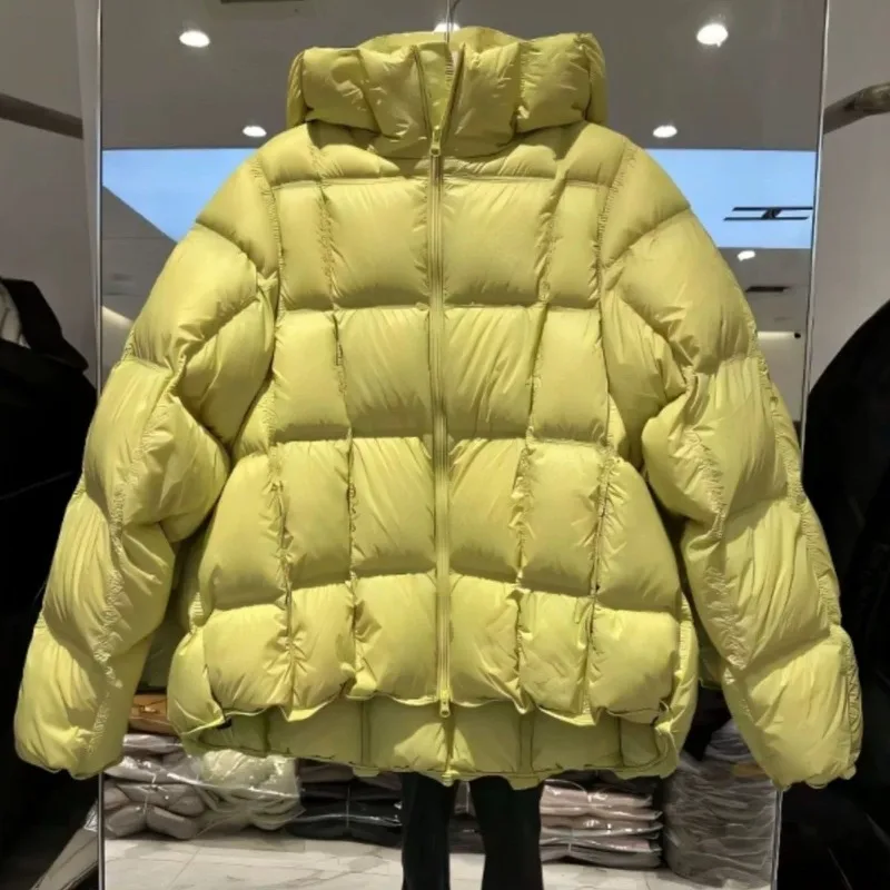 Solid Color Square Warm Down Jacket Women's Medium Long New Fashion Casual Muse White Duck Down Popular Coat High Street Trend