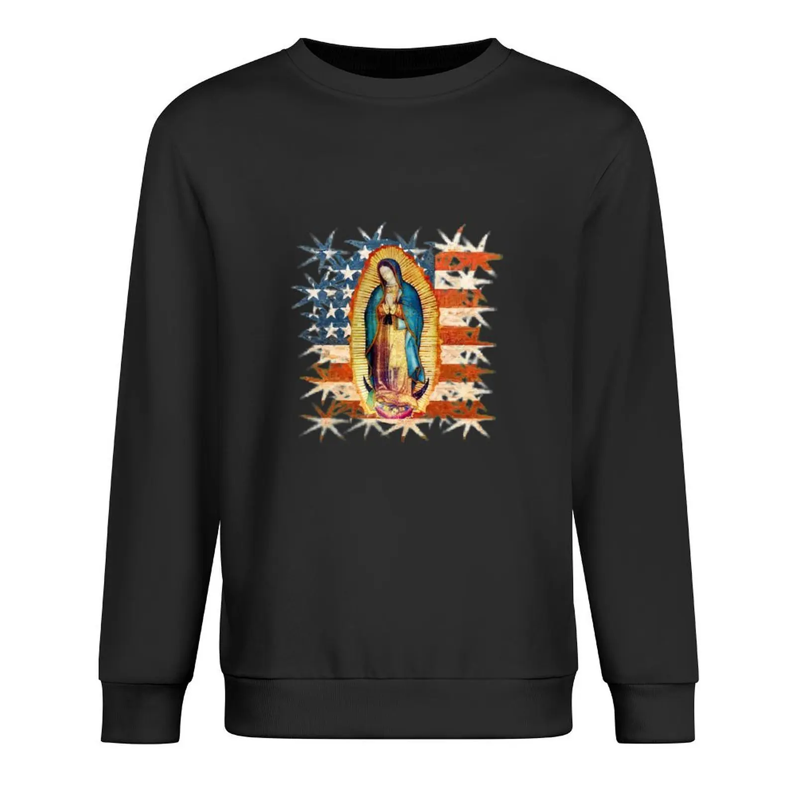 

Our Lady of Guadalupe Mexican Virgin Mary USA United States Flag Mexico Catholic Pullover men's clothing sports sweatshirt man