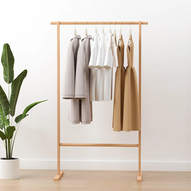 Joylove Solid Wood Floor Hanger Modern Minimalist Double-layer Multi-functional Clothing Display Stand Parent-child Coat Rack