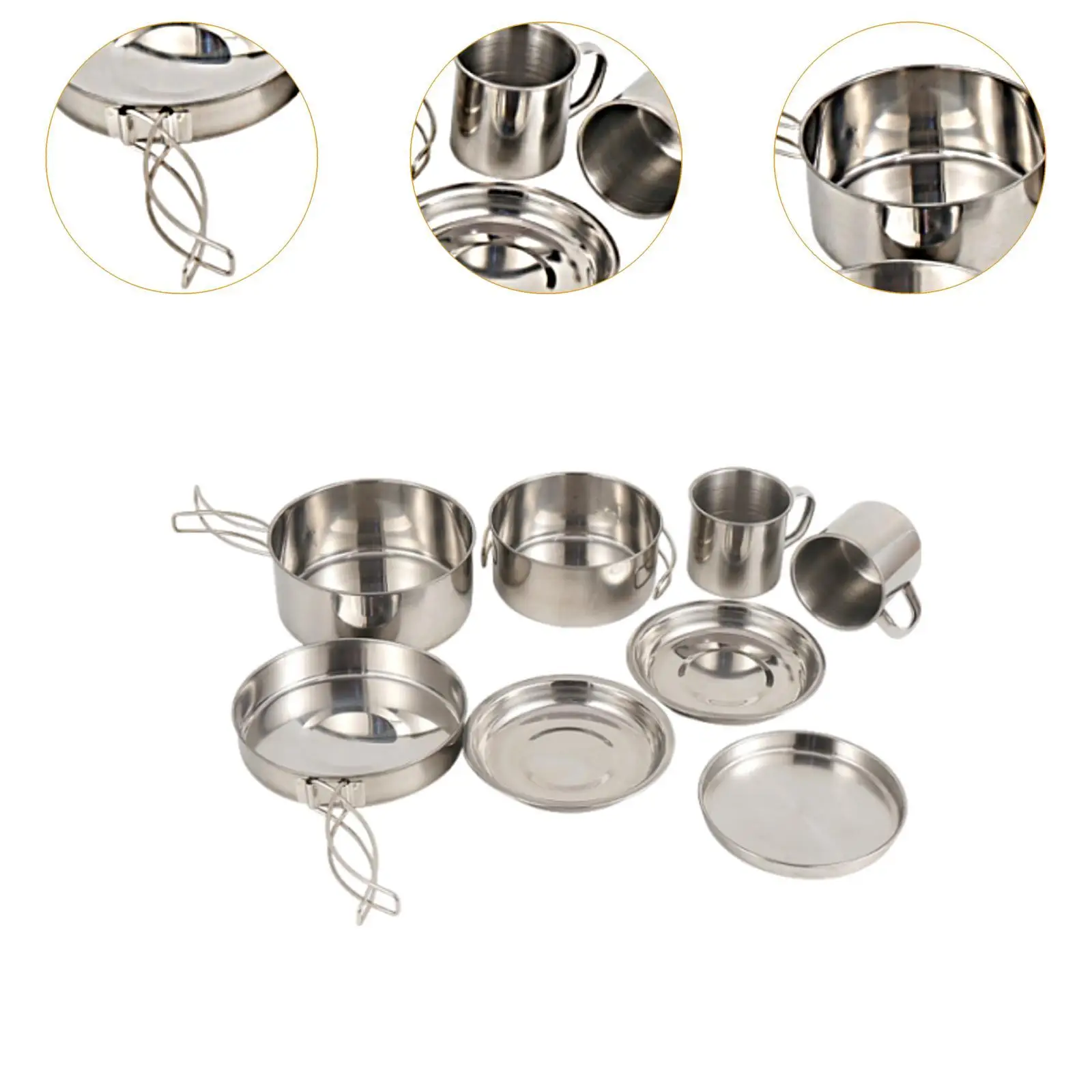 8x Camping Kookgerei Mess Kit Camping Gebruiksvoorwerpen Set Opvouwbare handgreep Kookset Pot Pan Cup Gear Outdoor Bestek voor Vissen Outdoor