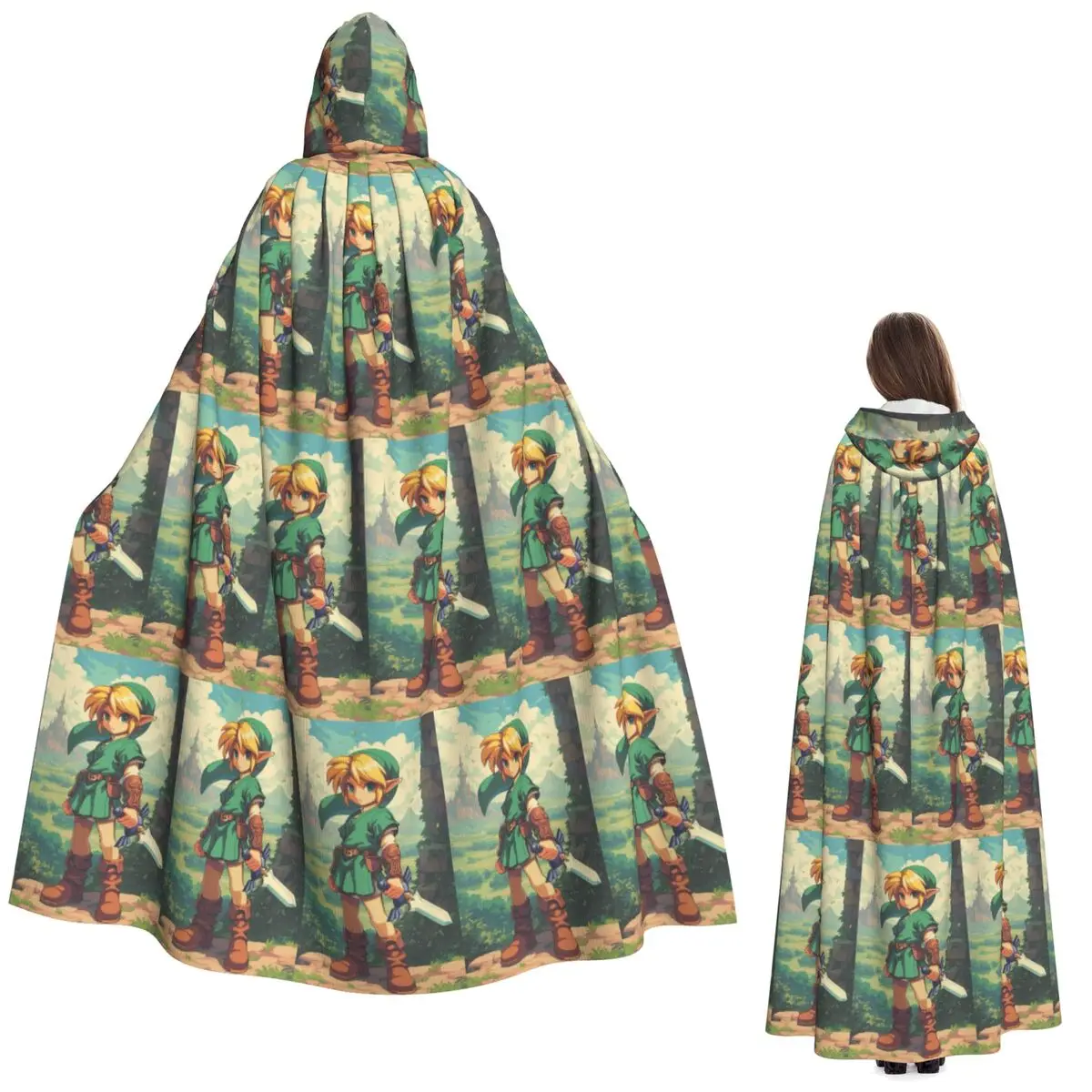 Juego Zelda Link capa larga con capucha de dibujos animados disfraz Medieval de bruja capa de Cosplay fiesta de Halloween adulto Unisex