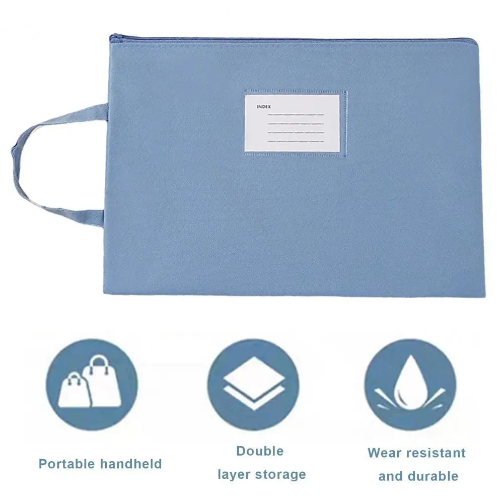 Handheld File Storage Bag Work File Holder Waterproof Portable File Holder with Lanyard Zipper Closure for Office Supplies