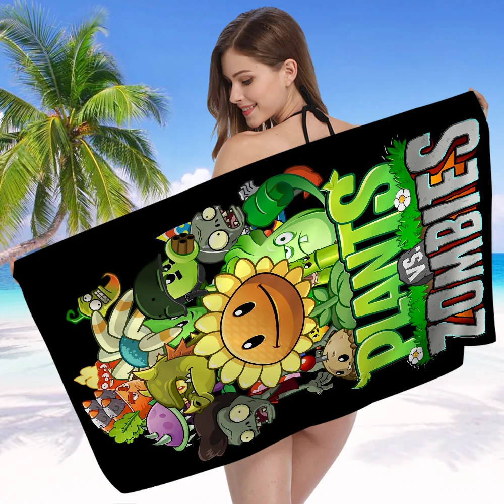 Plant-Vs -Zombie Beach Towel Cartoon Cute Summer Kids Large Bath Pool Beach Towel Microfiber Absorbent for Swimming Travel