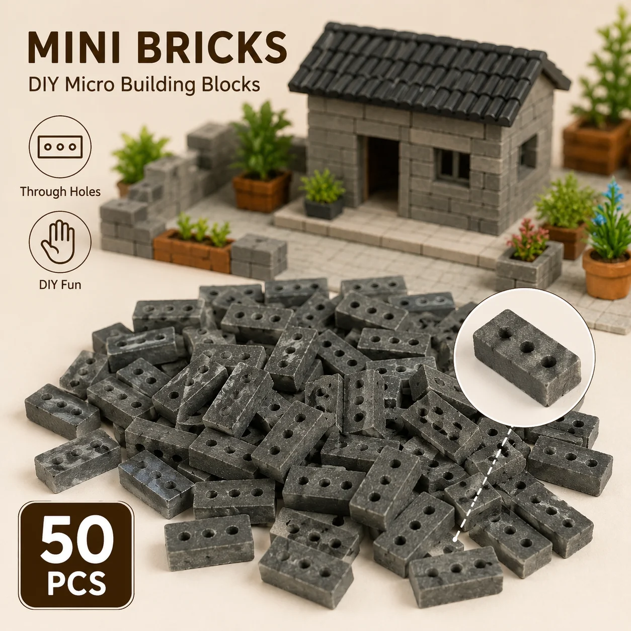 50pcs Miniature Brick Decorative Ornament Micro Landscape Building Home Decor Craft Small Display Statue
