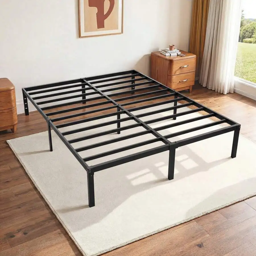 Twin/Full/Queen/King Size Bed Frame, Black, 18 In Metal Platform Bed With Heavy Duty Steel Slat Support, Under-Bed Storage Space, No Box Spring Needed, Easy Assembly, Stable Structure, 800 LB Weight Capacity