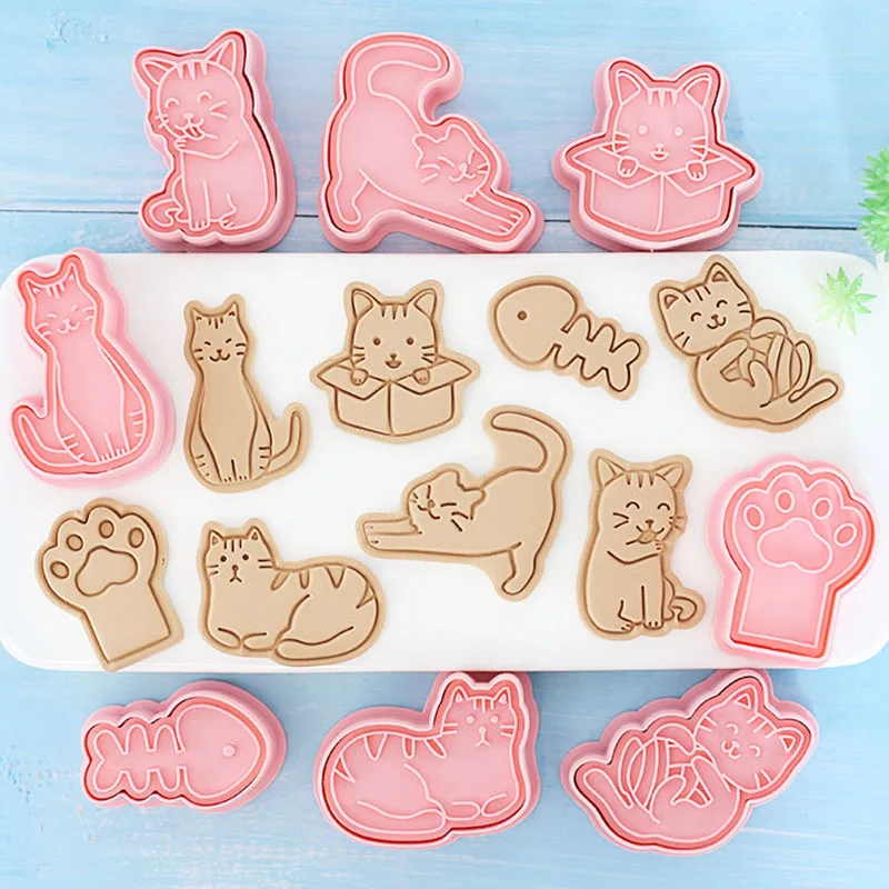 8 Pcs Cat Cookie Cutters 3D Cute Kitty Cupcake Pancake Apple Pie Pastry Biscuit Molds, Fruit Sandwich Cutter Baking Molds