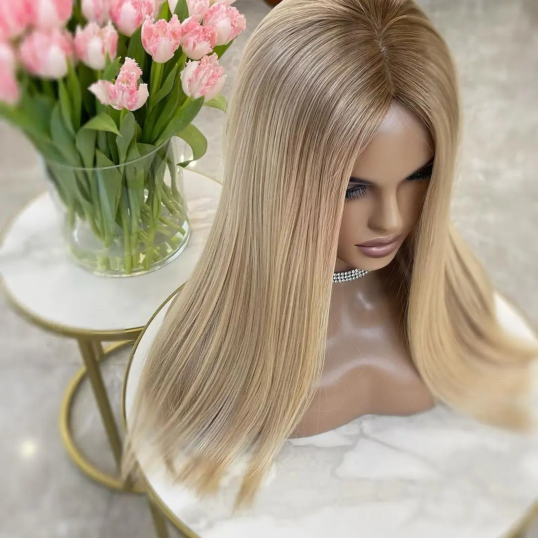 

Alopecia Beauty Human Hair Topper Free Part Ash Blond Hand Tied Silk Topper Wefted Back Thin Cap Hair Toupee