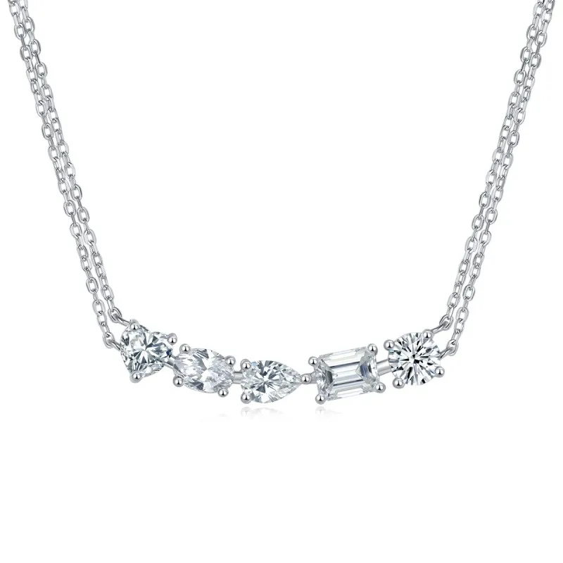 KEEP YES 2.5ct Moissanite Necklace for Woman 925 Sterling Sliver 5 Diamonds Pendant Plated Platinum Wedding Party Fine Jewelry